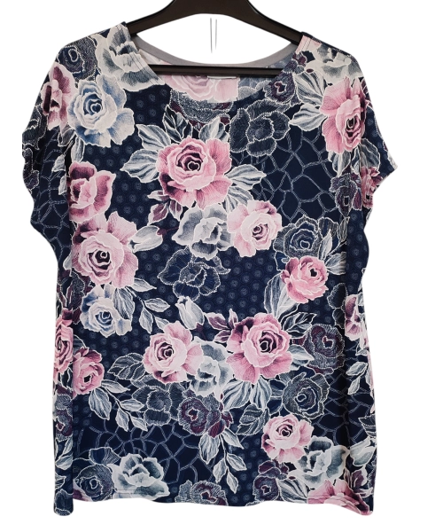 Tunika kimono z okrągłym dekoltem i pięknym różanym wzorem